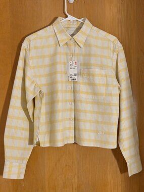 NWT JW Anderson x Uniqlo Women Oxford Boxy L/S Shirt Size XS Butter Yellow Plaid